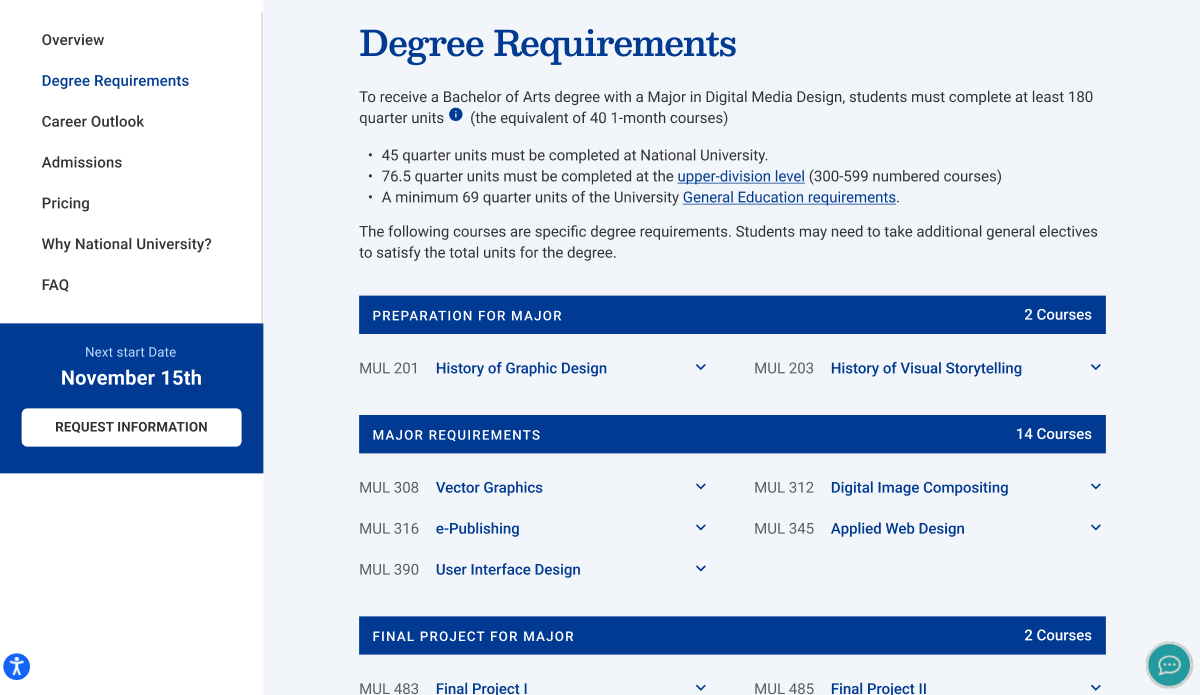 Image of the new degree requirements section