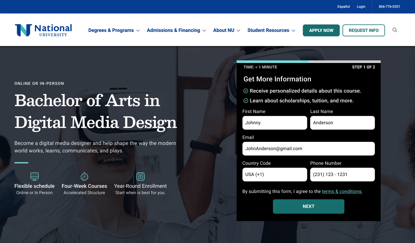 Image of a hero section containing an onboarding form