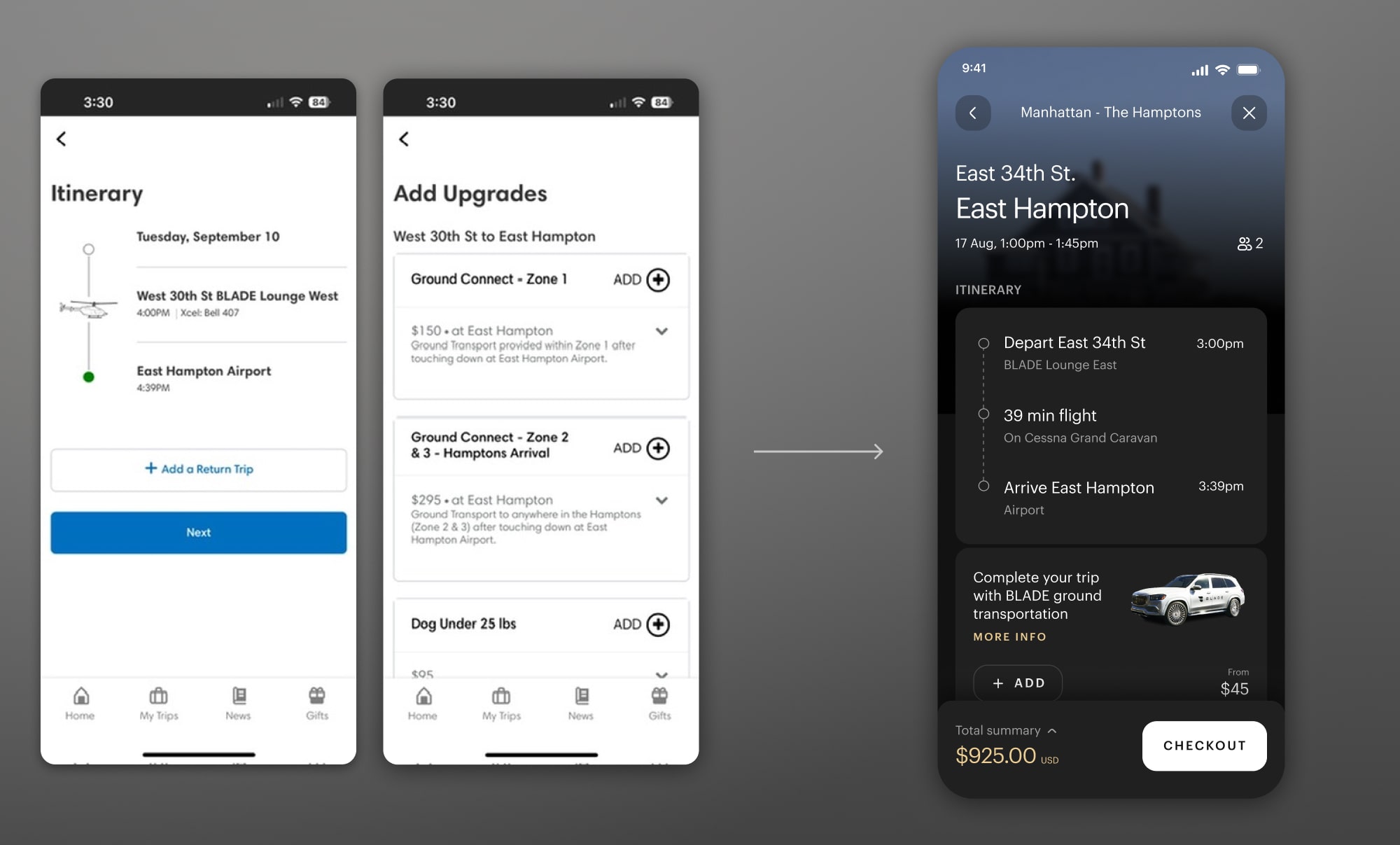 Before and after screenshots of itinerary screen