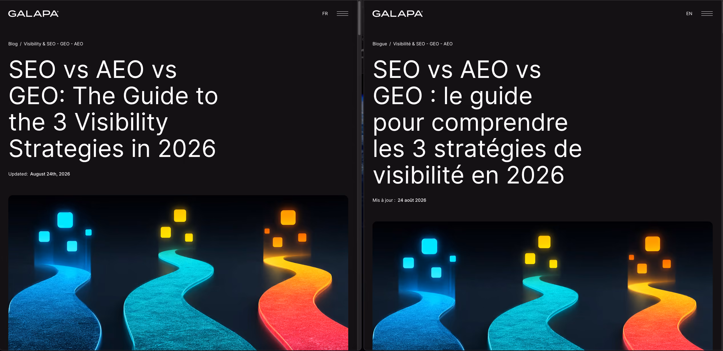 Article de blogue publié, affiché en français et en anglais