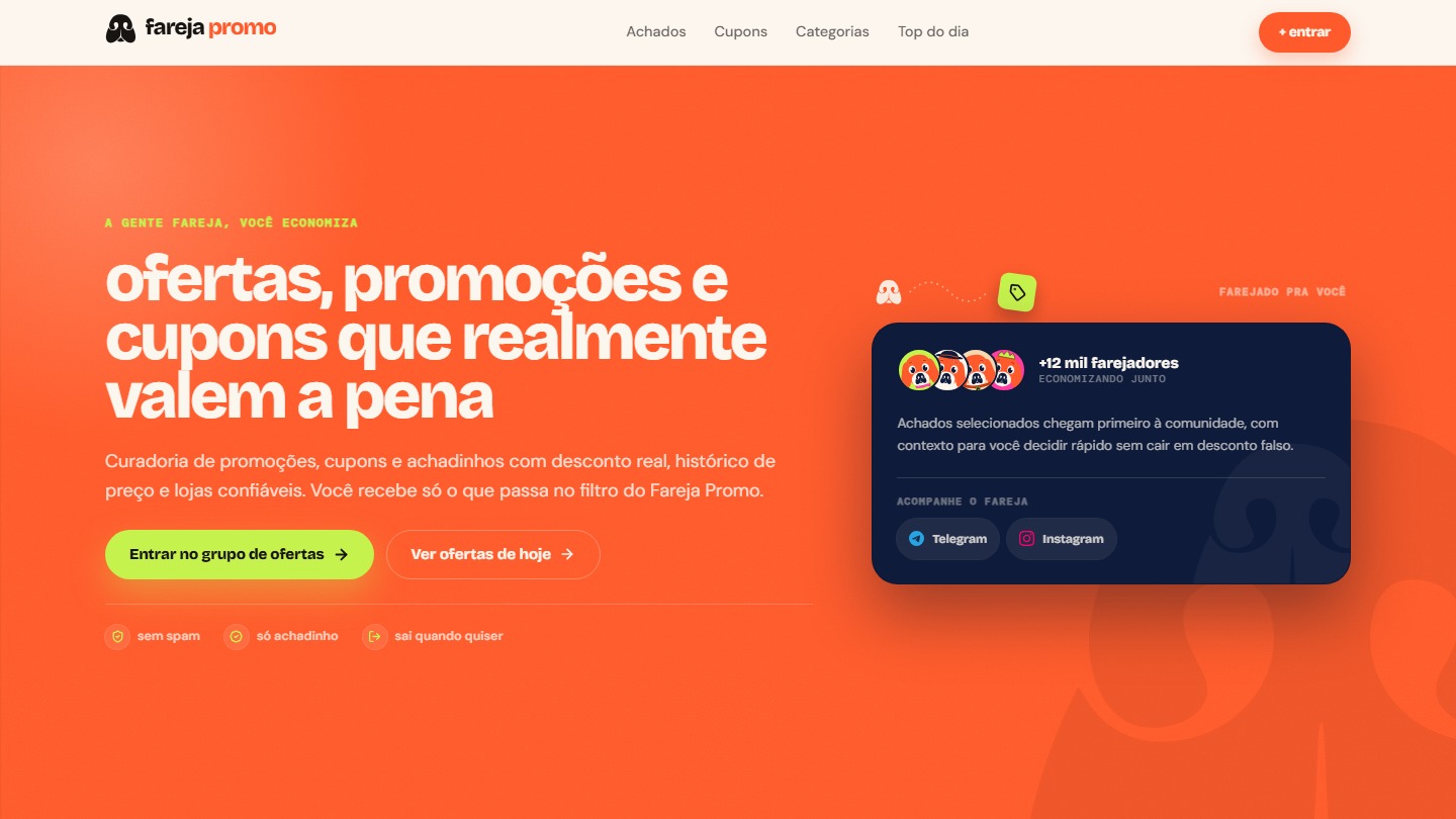 Página inicial do Fareja Promo