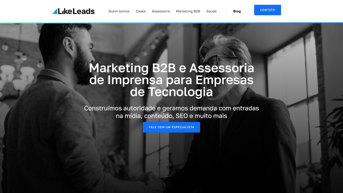 Página inicial do site da Like Leads