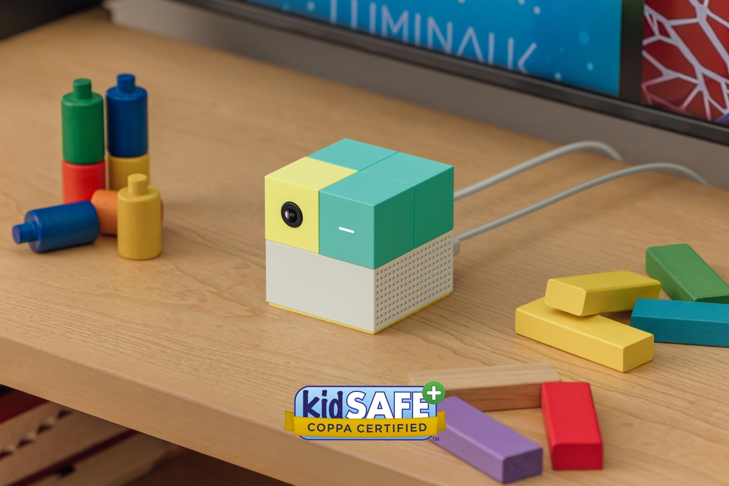 Nex Playground on a tv console with the KidSafe+ Coppa Certified badge