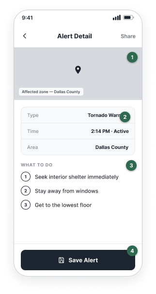Wayfind Alert Detail screen