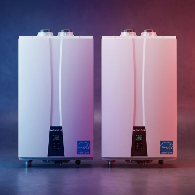 a picture of two water heaters with the hot water guys logo