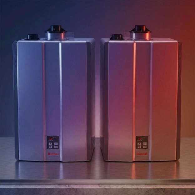 a picture of two water heaters with the hot water guys logo