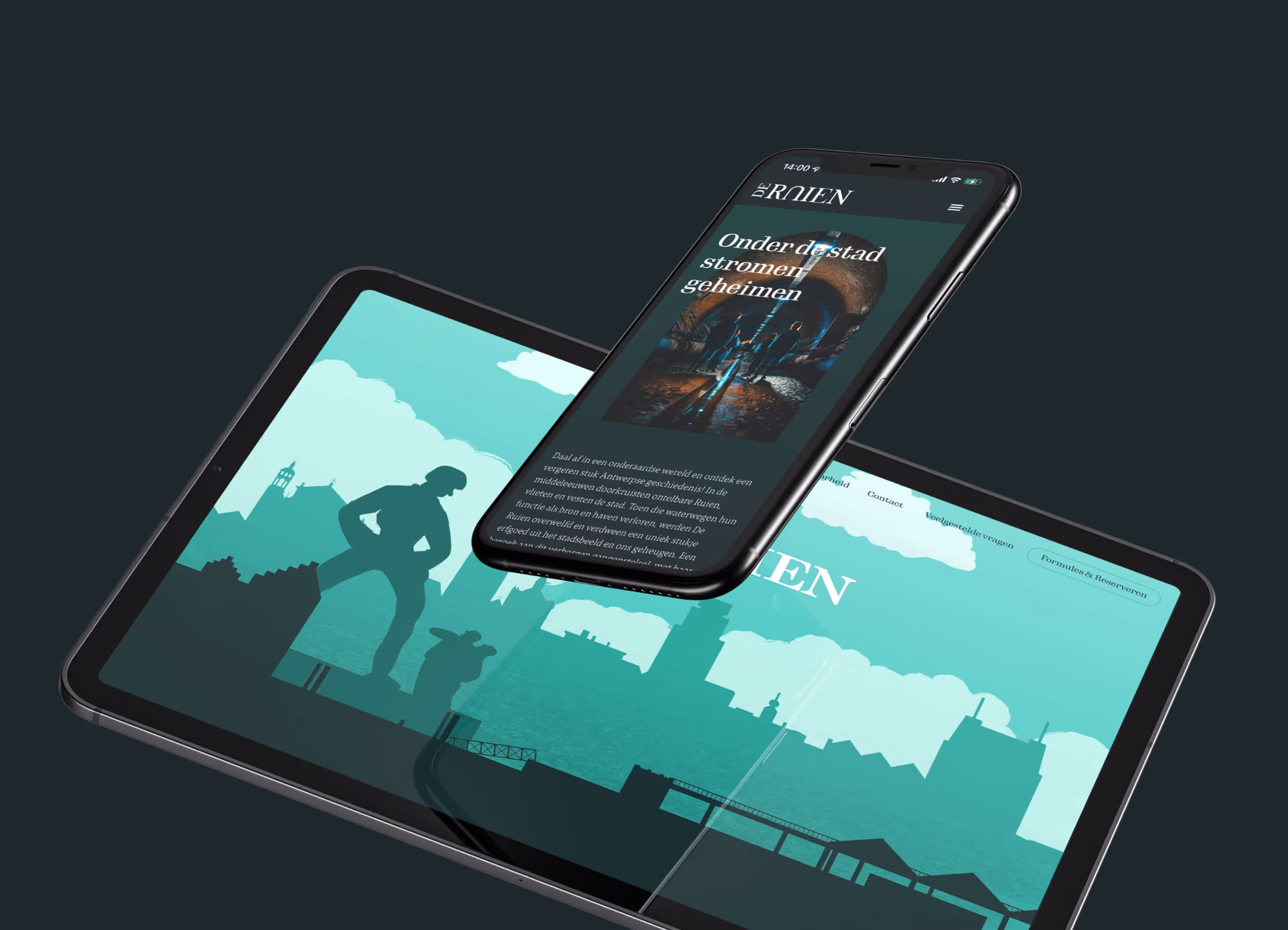 A mockup of the De Ruien website in mobile and tablet format.