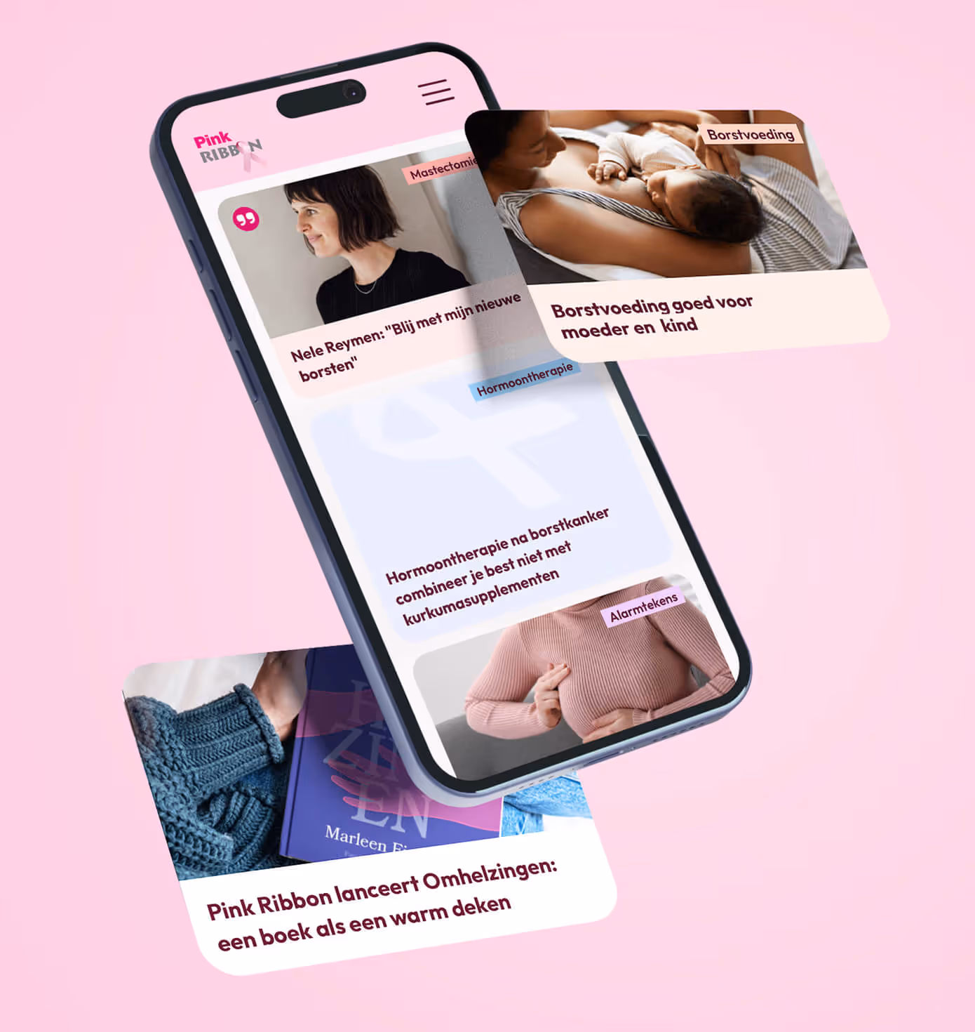 Iphone showing articles on Pink Ribbon website