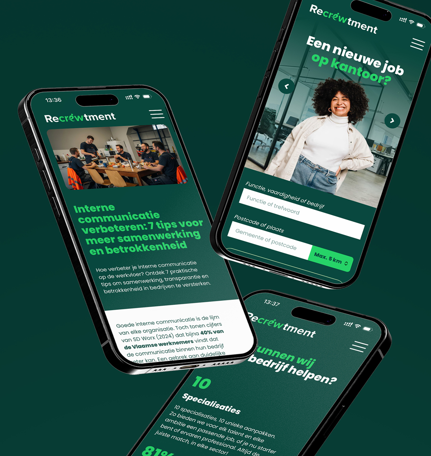 Recrewtment website on mobiile screns