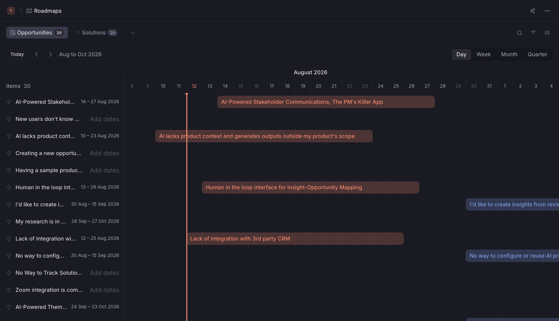 A stylised screen of the Timebook software showing a list of solutions with RICE scores and delivery status.
