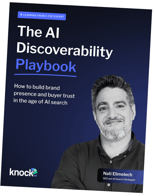 Cover of The AI Discoverability Playbook with a portrait of Nati Elimelech, SEO and AI Search Strategist, on a blue gradient background.