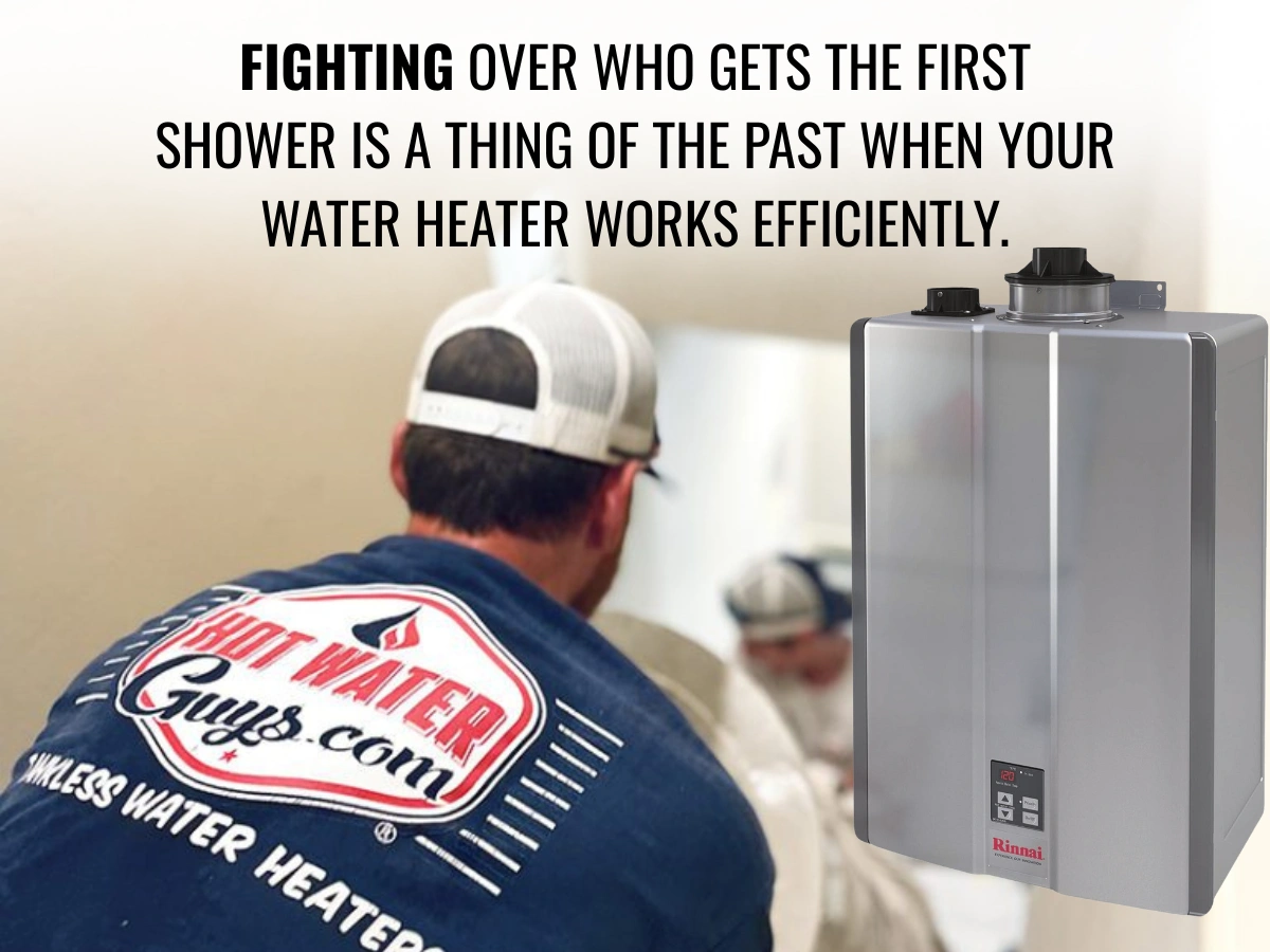 Hot Water Guys installer lifting a tank water heater downstairs