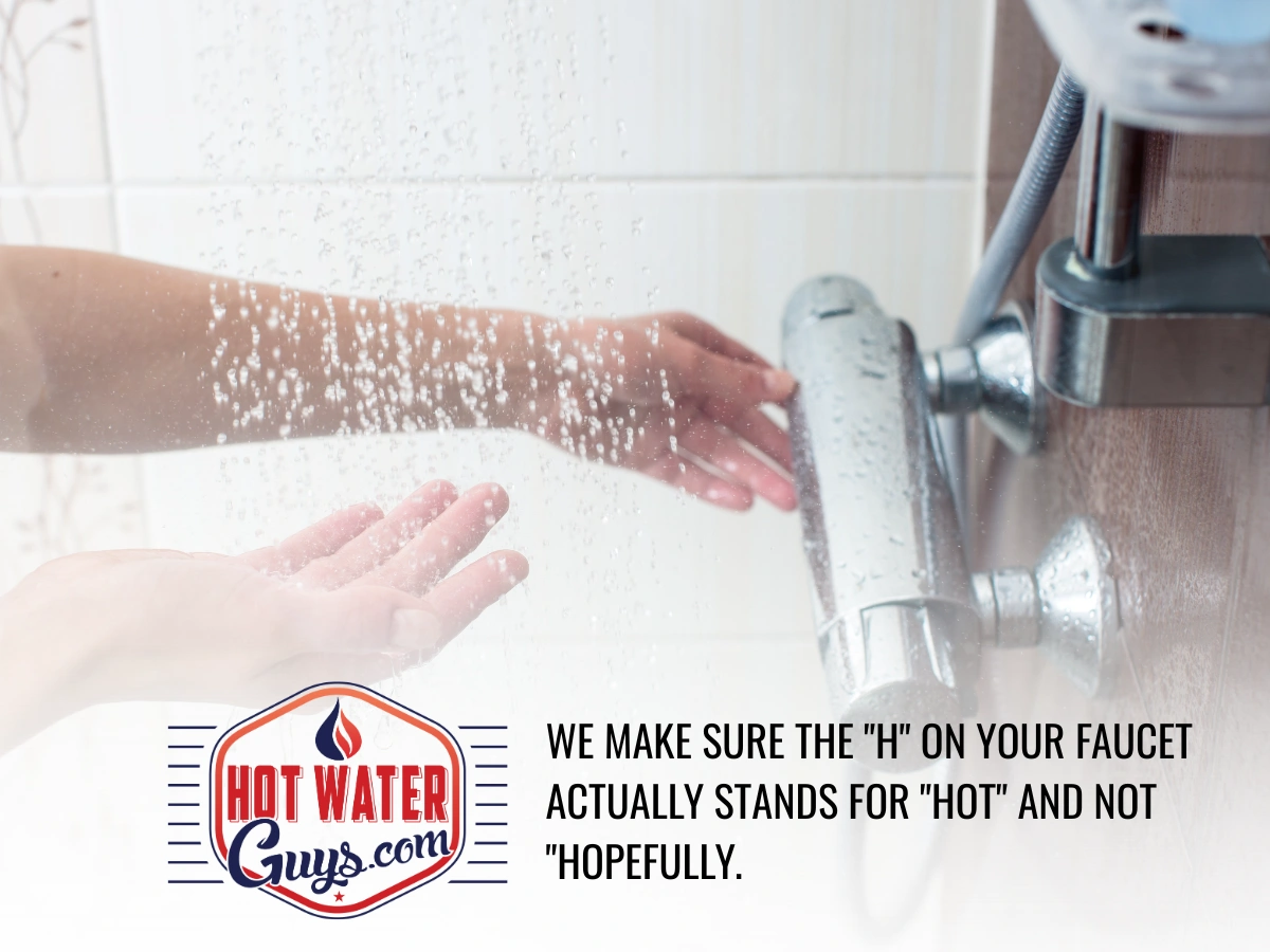 Graphic showing someone turning on hot water in their shower