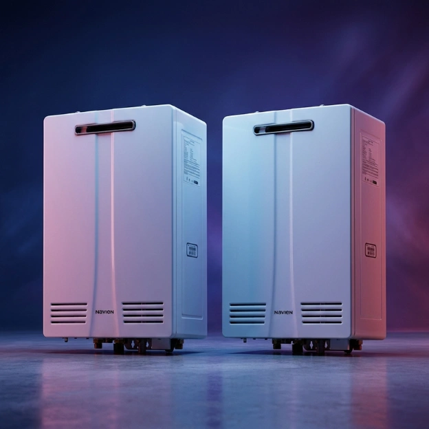 a picture of two water heaters with the hot water guys logo