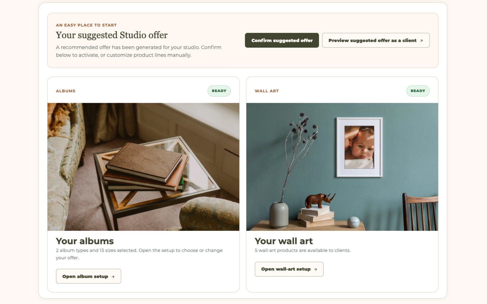 Backend Studio offer setup screen
