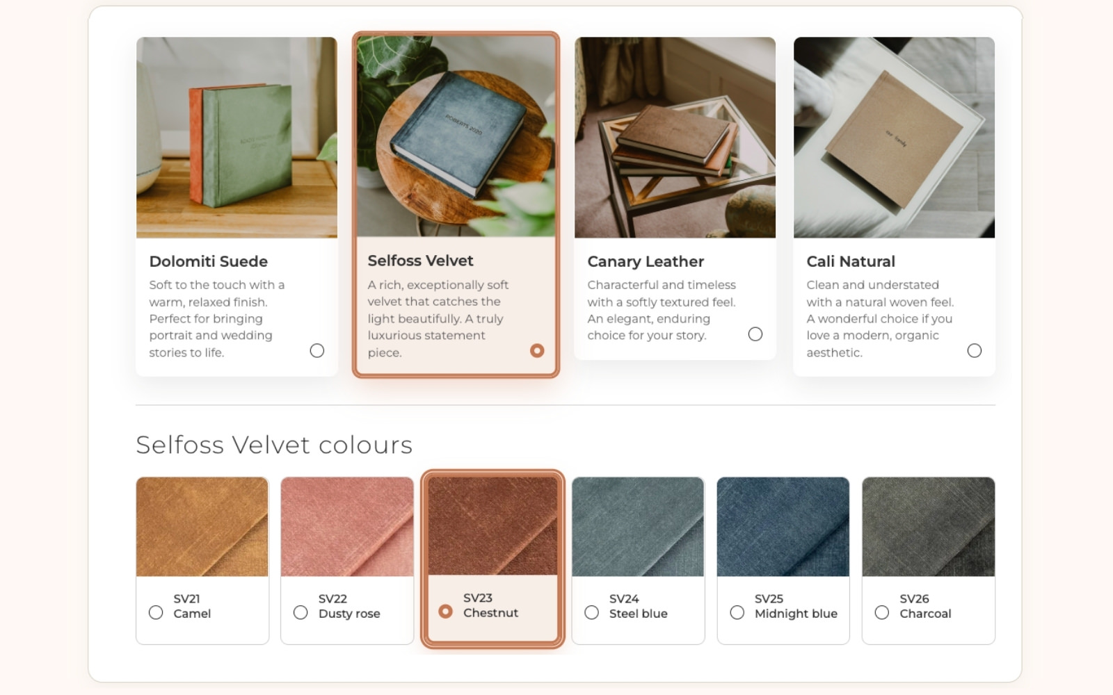 Frontend client product selection screen