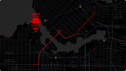 A black and red map of a city.