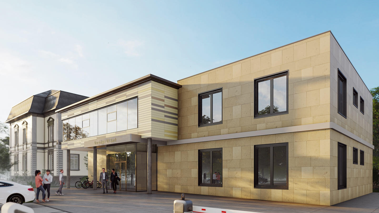 Rendering eines Bauprojekts für VVR Bank in Frankenthal der Gooss.GmbH