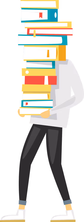 Illustration of a guy holding a stack of books