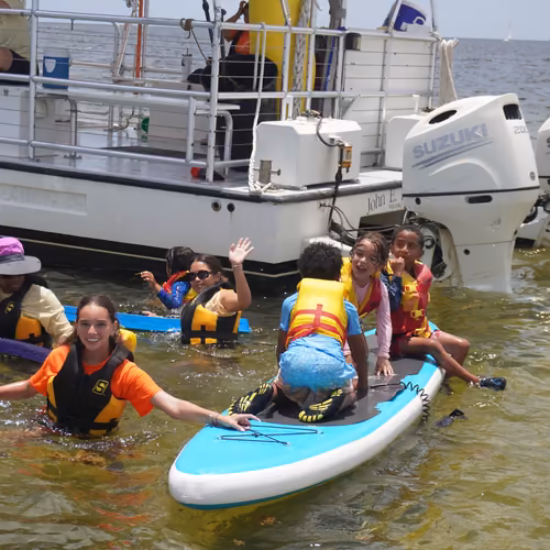 Campers and volunteers on Biscayne Bay with Shake-A-Leg Miami
