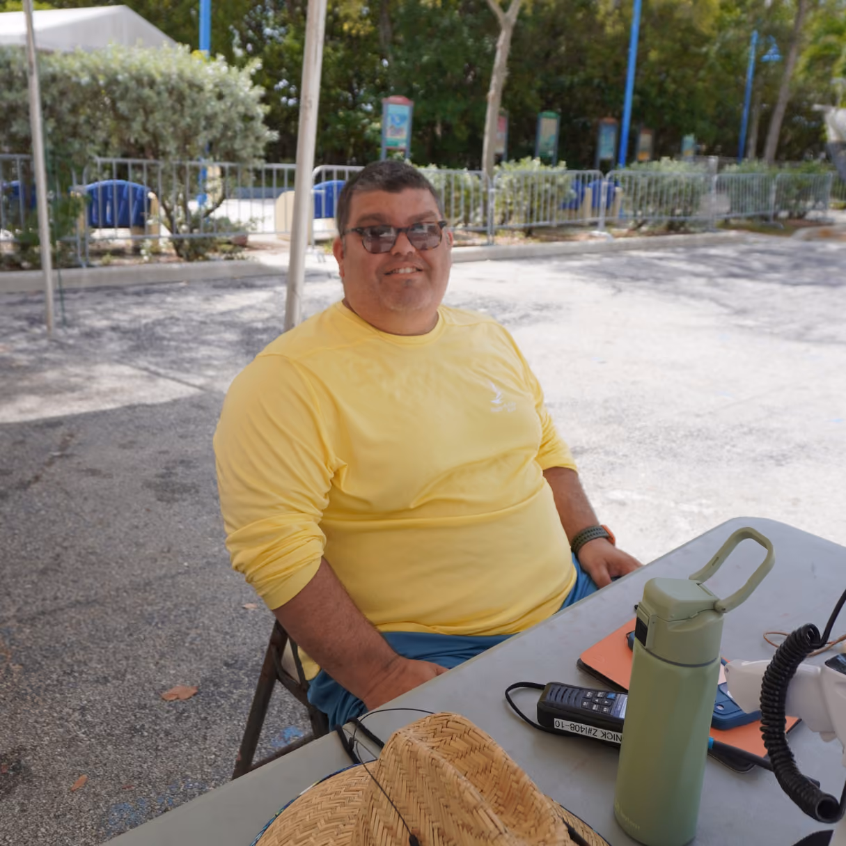 A volunteer and a participant smiling together at Shake-A-Leg Miami