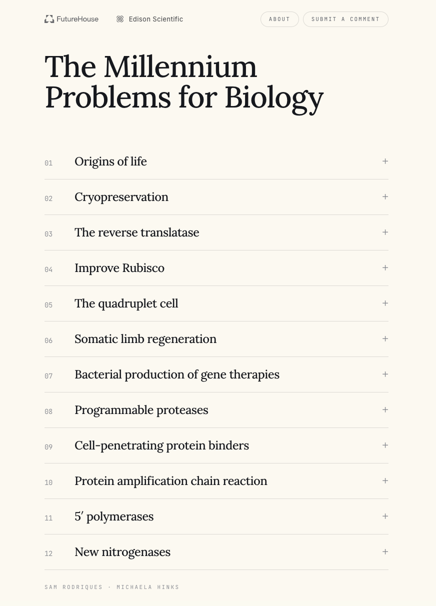 12 Millennium Problems for Biology