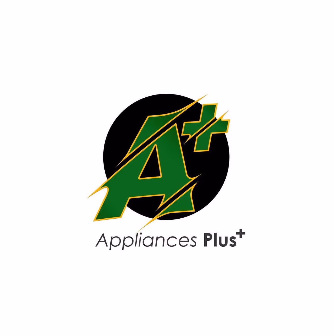 Logo of Appliances Plus+, featuring a stylized green 'A+' with a circular black background, emphasizing a modern design suitable for branding. Related to San Antonio web design, digital marketing, and affordable website design.