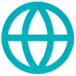 Blue globe icon with vertical and horizontal lines representing global connectivity.