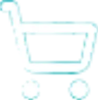 Simple white shopping cart icon with two wheels on a transparent background.