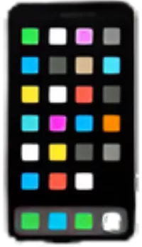 Smartphone screen showing a grid of colorful, square app icons on a black background.