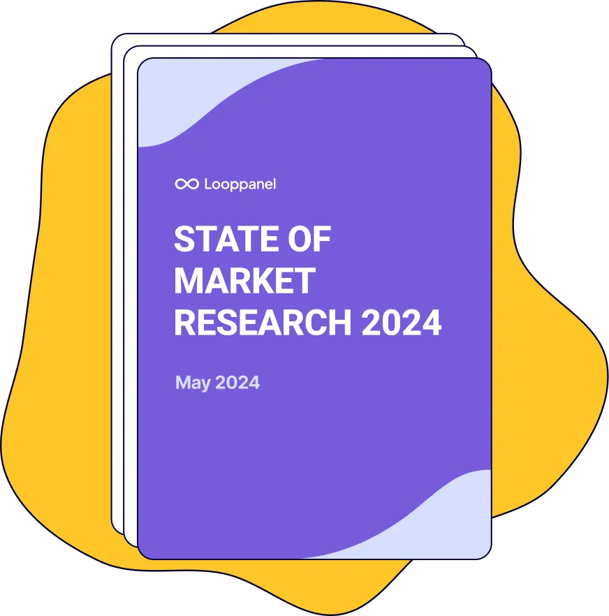 Purple report cover titled 'State of Market Research 2024' by Looppanel, dated May 2024.