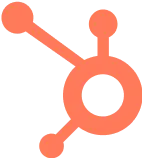 Orange HubSpot logo with interconnected nodes around a central circle.
