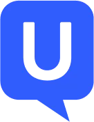Blue chat bubble with a bold black letter U inside.