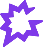 Purple starburst shape with jagged edges on a transparent background.