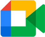 Google Meet logo with a multicolored camera icon in red, yellow, blue, and green.