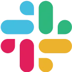 Slack logo with colorful overlapping shapes in blue, green, red, and yellow.