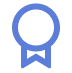 Blue ribbon icon with a loop and two tails at the bottom symbolizing an award.