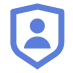 Blue shield icon containing a white user avatar silhouette.