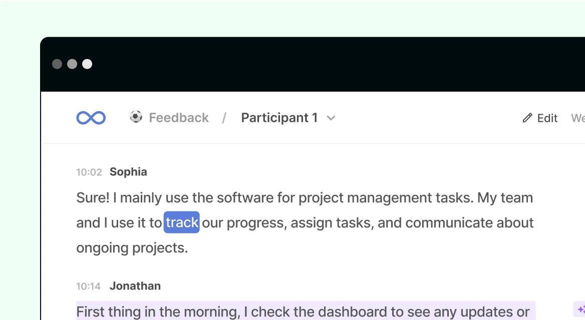 Chat interface with messages about using software for project management and dashboard updates.