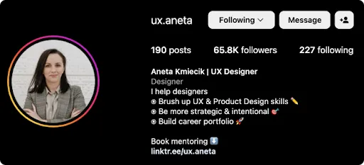 Aneta's instagram stats