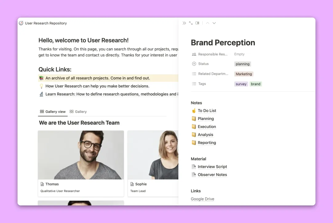 Ultimate User Research Template on Notion