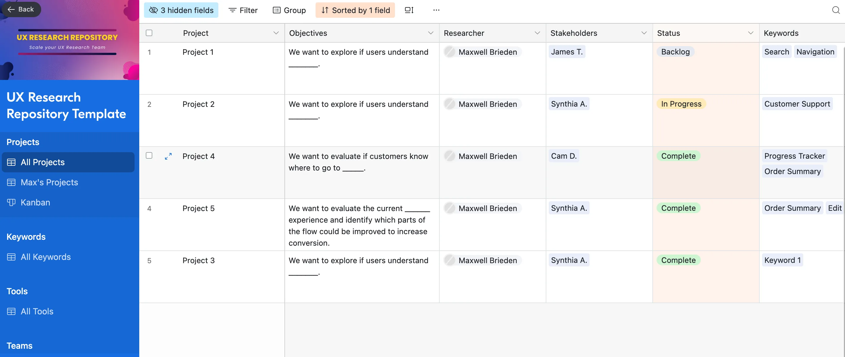 airtable user research repository template