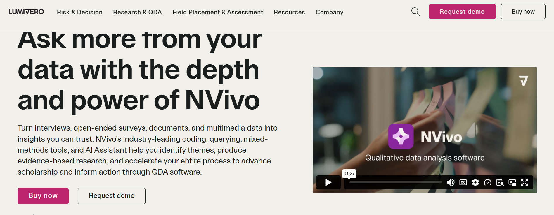 A snapshot of Lumivero NVivo's home page