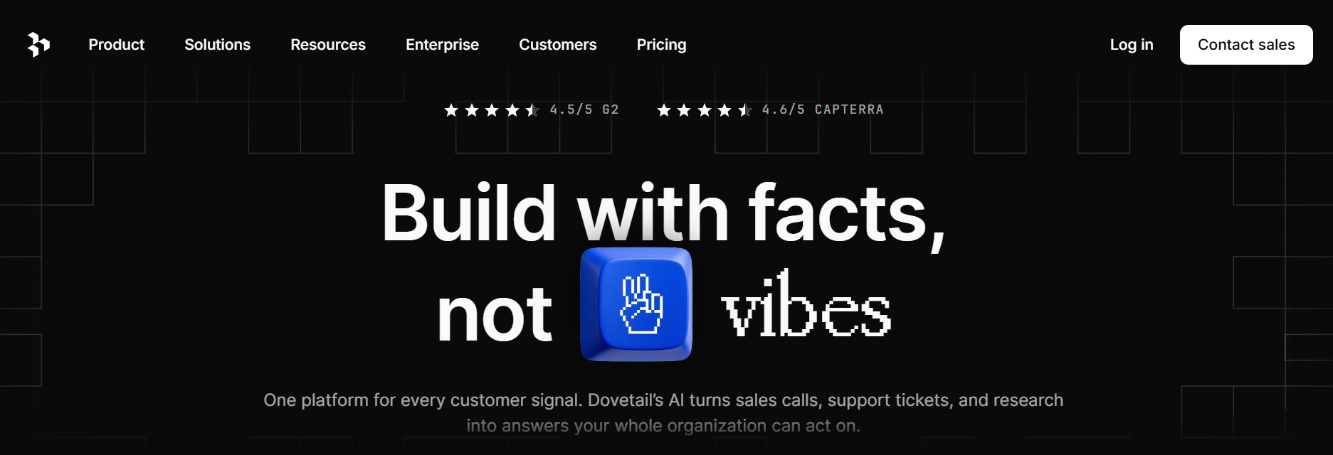 A snapshot of Dovetail's home page