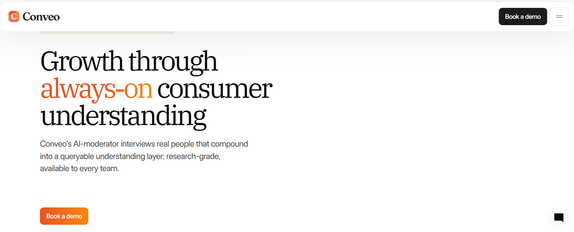 A snapshot of Conveo's home page