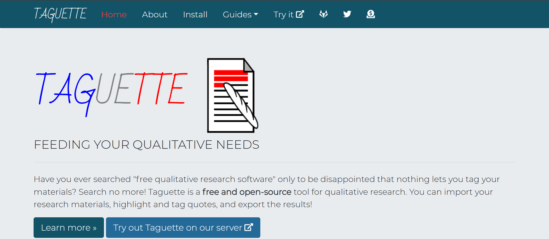 A snapshot of Taguette's home page