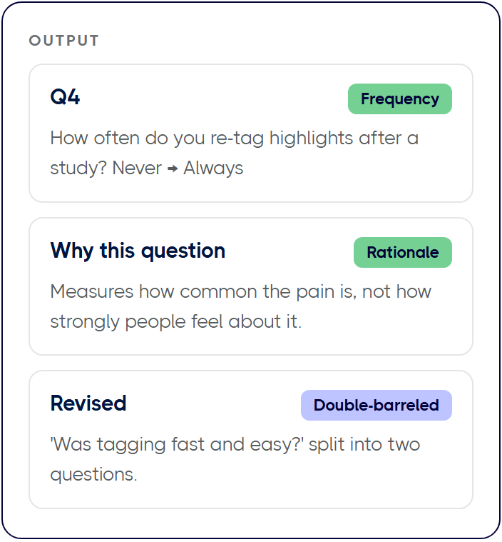Output: Q4; Why this question; Revised.