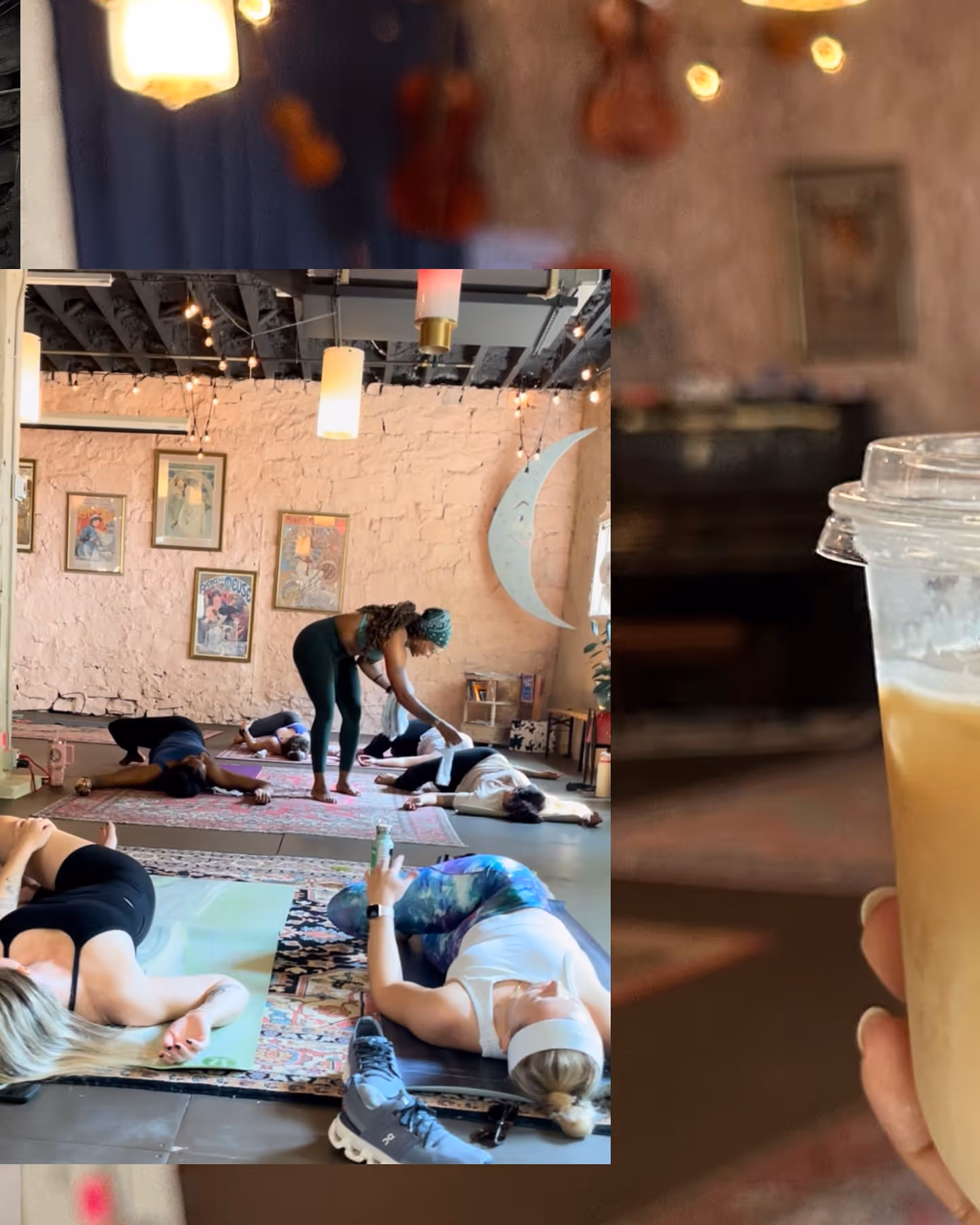 Yoga with Jas: hands-on assist during gentle floor pose.