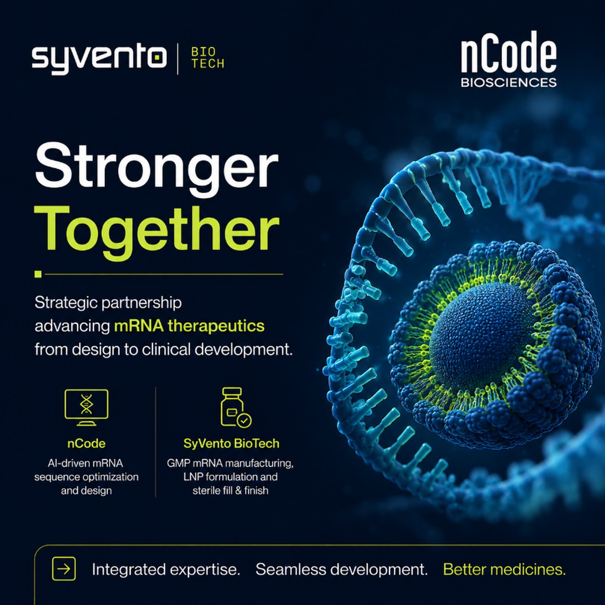 Stronger Together — strategic partnership advancing mRNA therapeutics from design to clinical development.