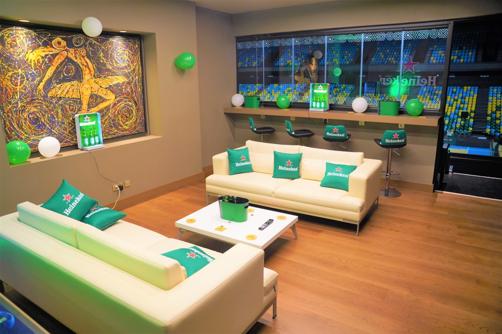A newly inaugurated Heineken’s VIP suite located at BK Arena decorated in the beer’s green and white colours.